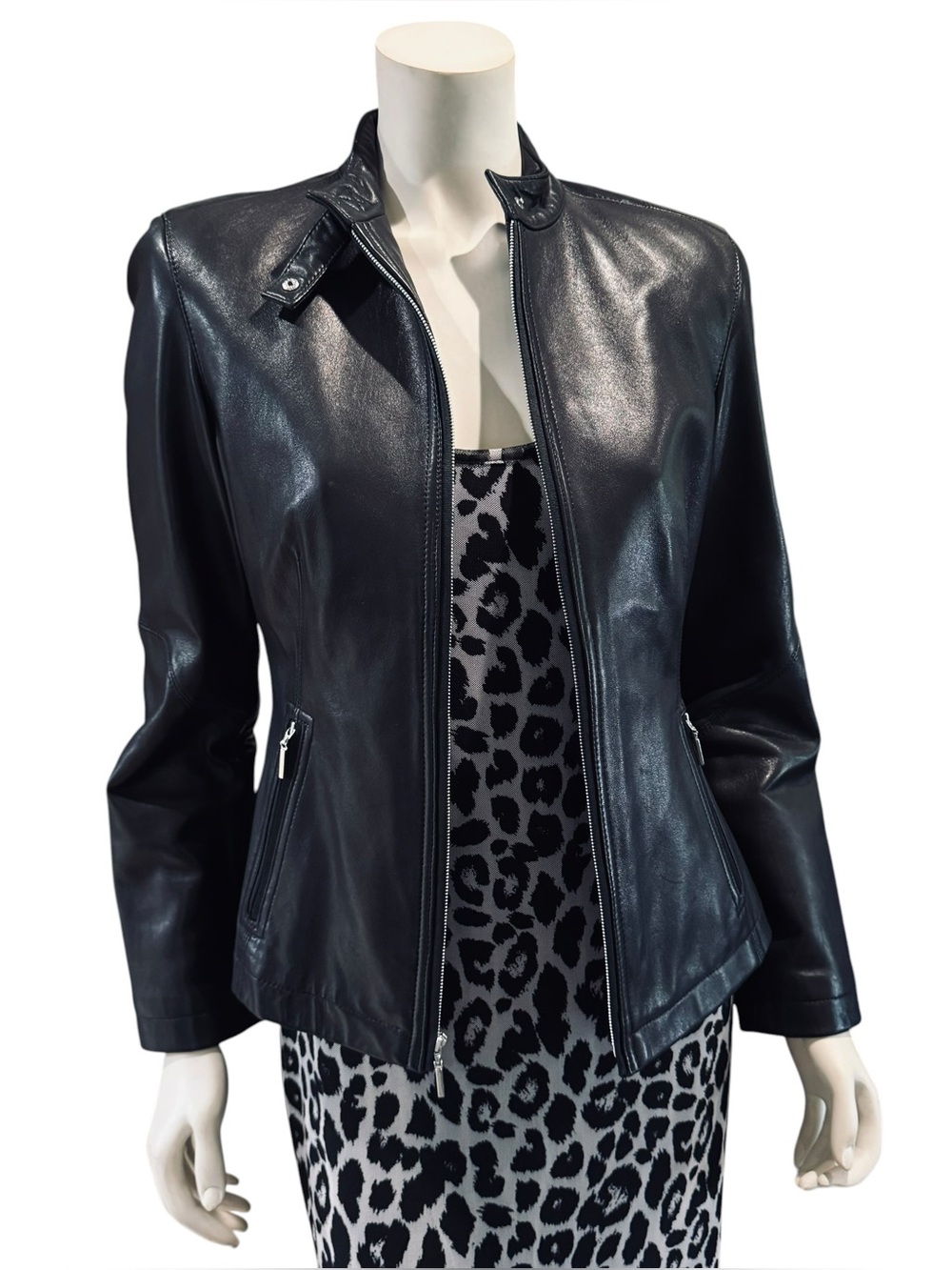 Black Leather Corset Moto Jacket
